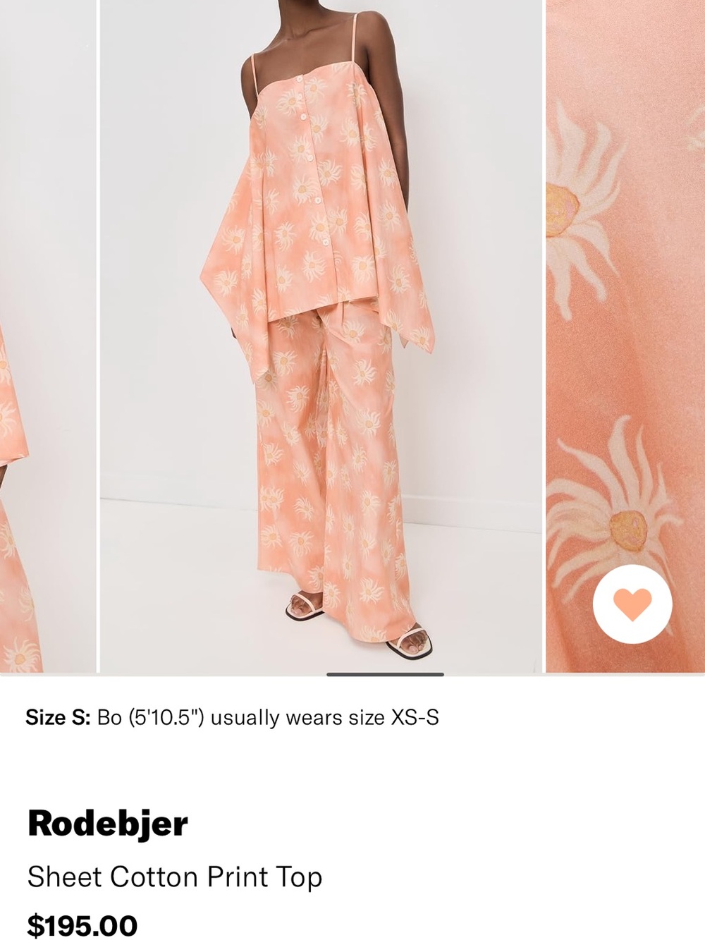 Rodebjer Peach Floral Cotton Print Top